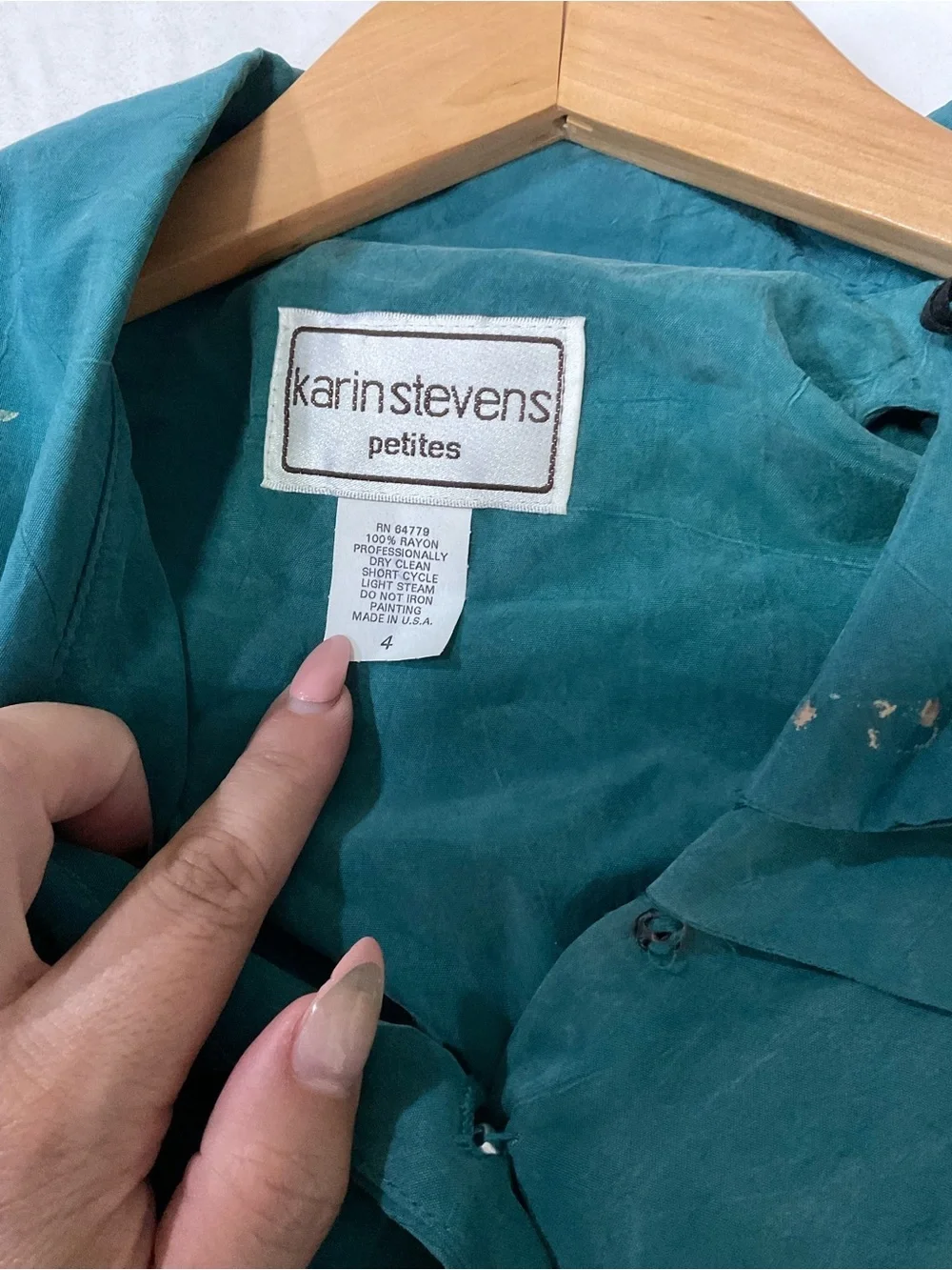 Vintage karin stevens Teal Button-Front Short-Sleeve Dress